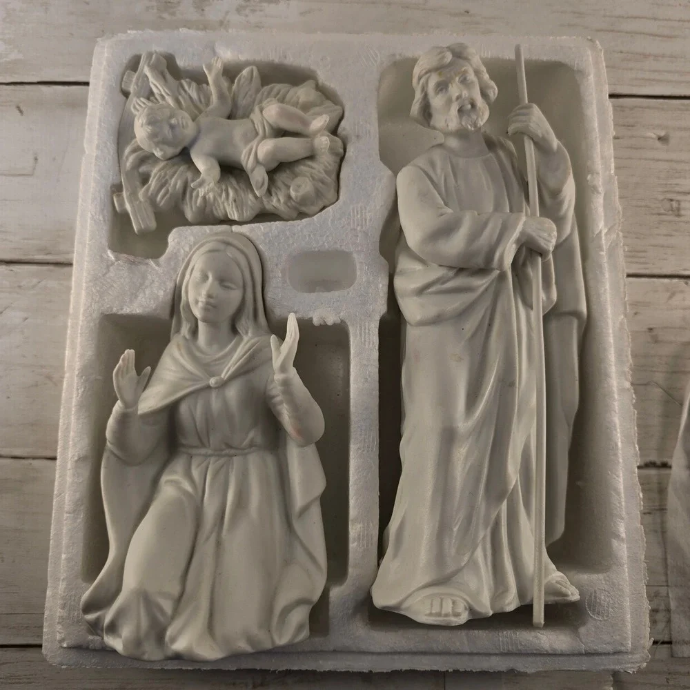 Homco 3 pc Nativity Set White Bisque 5614 Christmas Holy Holiday Vintage